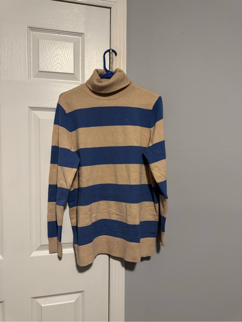 Studio Striped Turtleneck Sweater in Blue and Tan